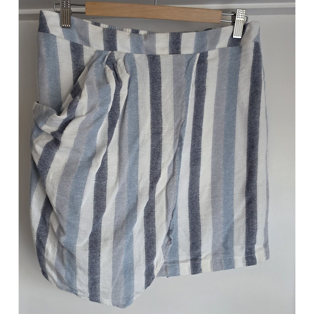BCBGeneration Striped Mini Skirt Blue White Grey Cotton Casual Wrap Pencil